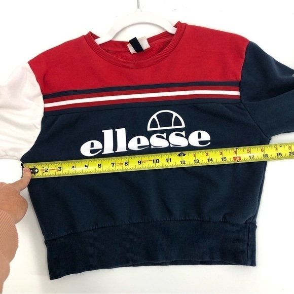 Ellesse Cropped Sweatshirt Fulmire Pullover Top Long Sleeve Red Blue Size Small - Picture 10 of 12
